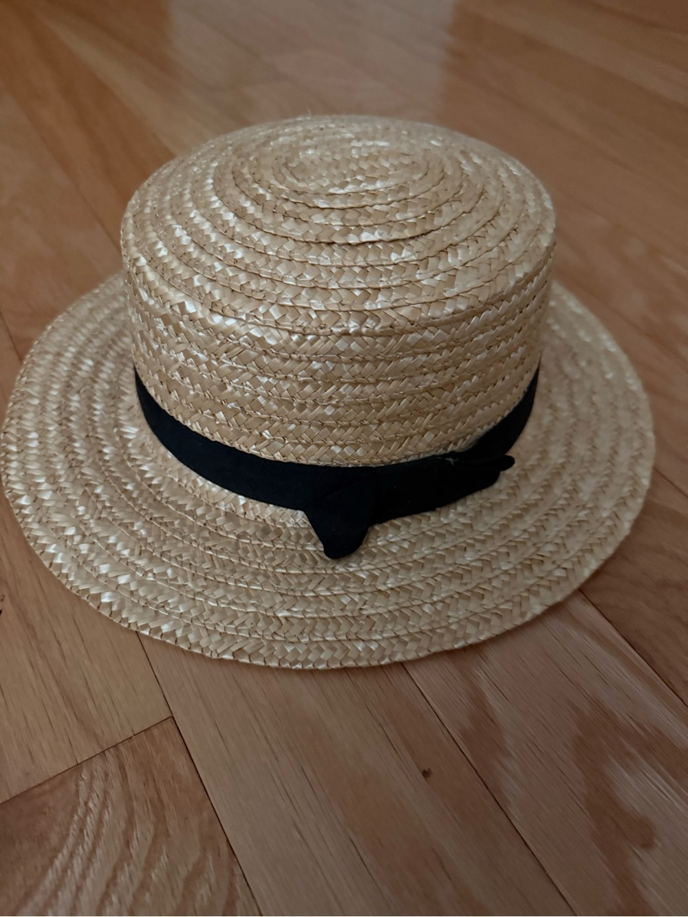 Natural Straw Boater Hat with Black Band